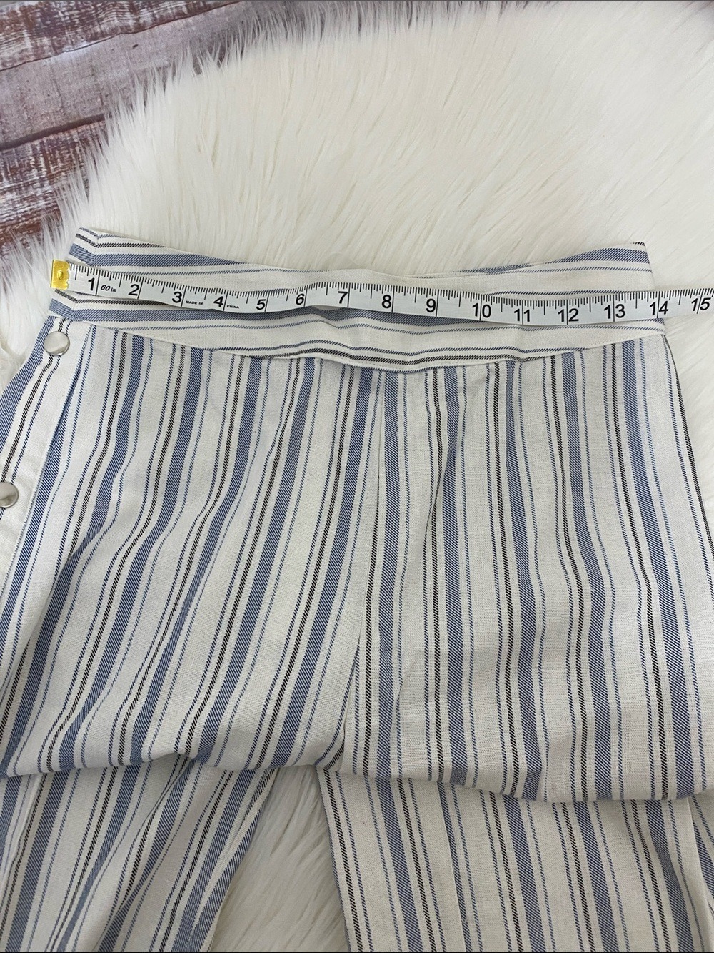 Aqua Blue & White Striped Linen-Rayon Pants - Picture 5 of 9